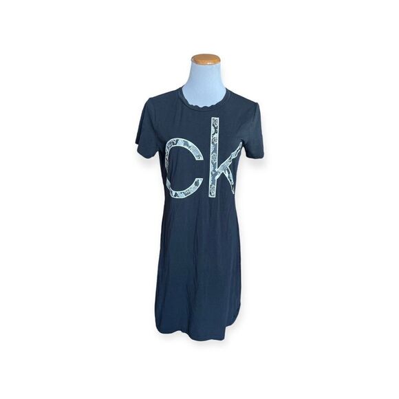 Womens Calvin Klein Snake Skin Print Black Jersey Knit Dress - Sz M - Picture 2 of 2